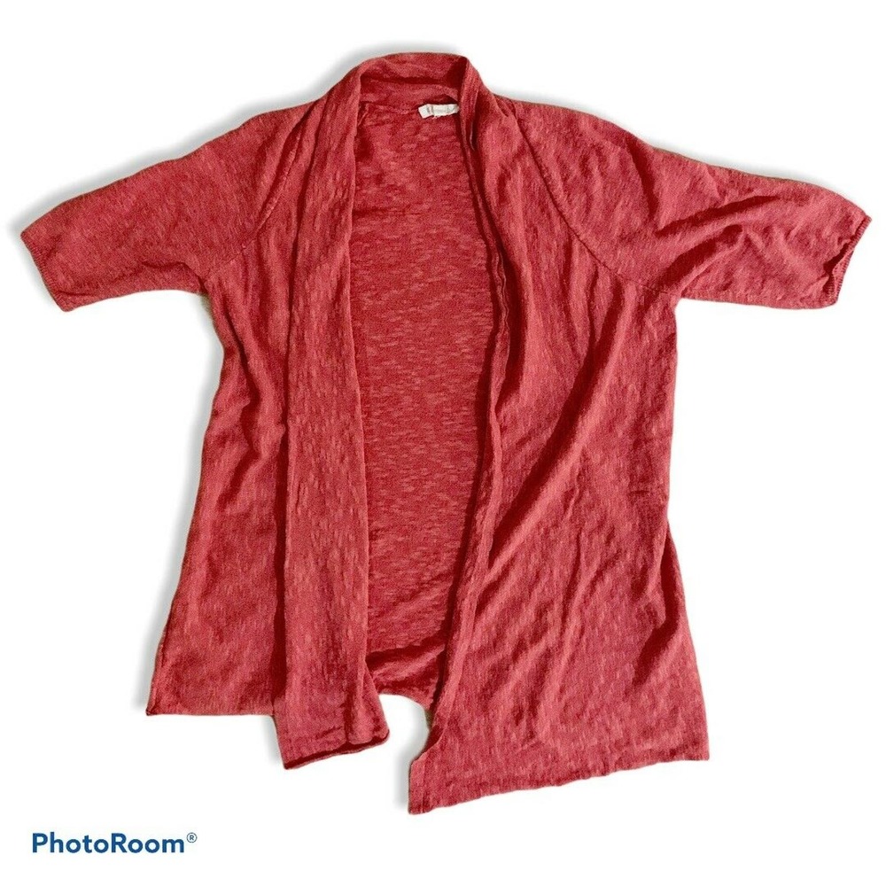 Eileen Fisher short sleeve linen open cardigan burnt orange size Small